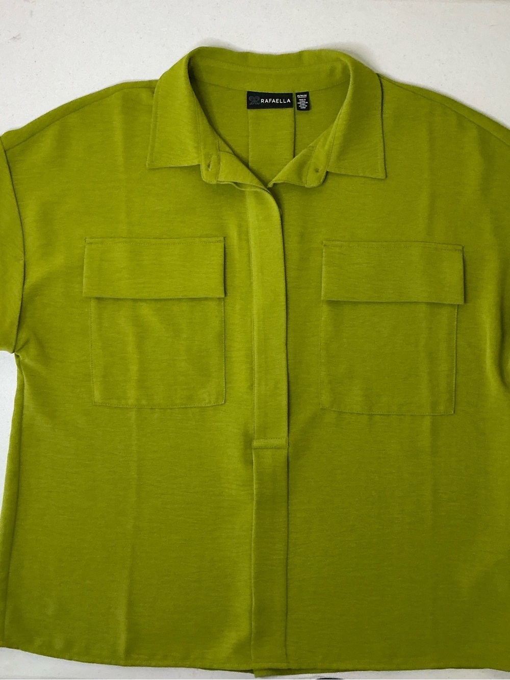 Rafaella Short Sleeve Button-Front Utility Shirt Lime Chartreuse Green - Picture 4 of 7
